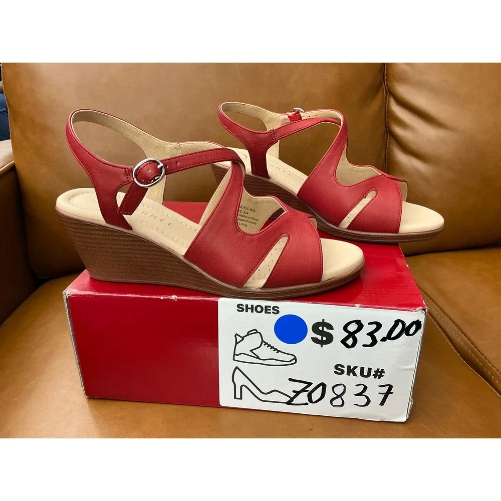 Journee Collection Kedzie II Sandals Womens 8W Red Strappy Wedge